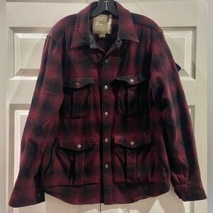 Eddie Bauer Bulman Creek Forester Wool Coat Size M Red Buffalo Check Wool EUC